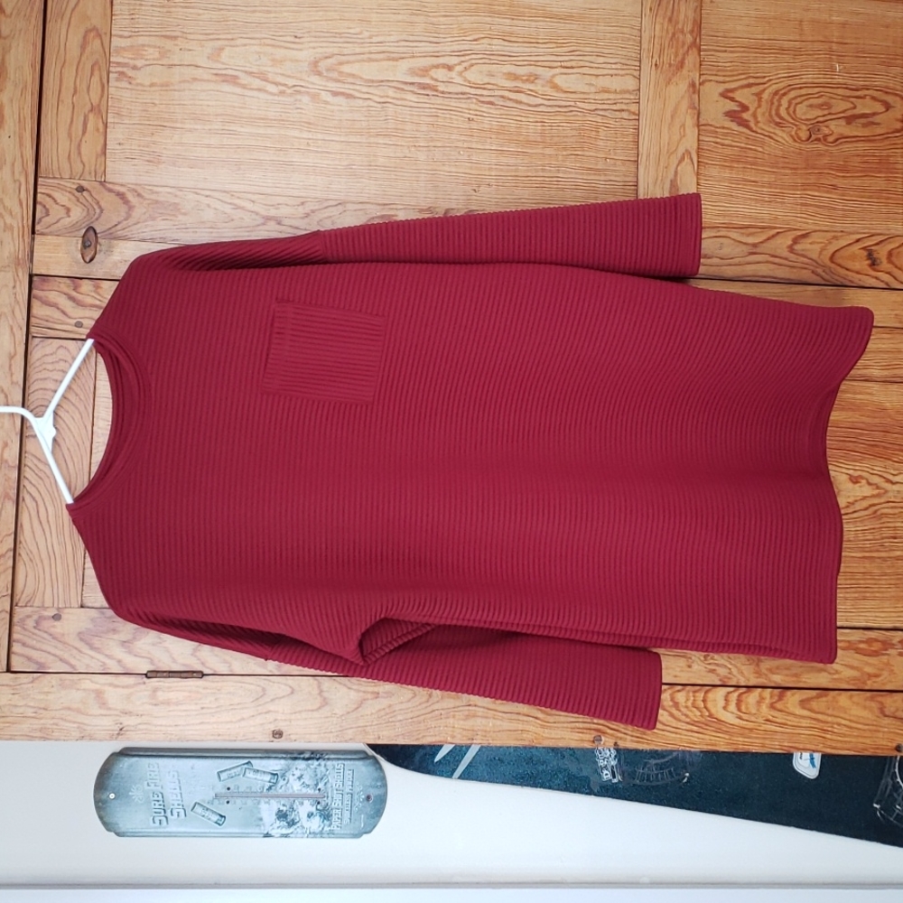 Tunic Cranberry Oversized XL Sweatshirt Ribbed Dress No Size Tag L: 35", C: 46"